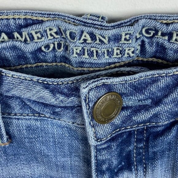 American Eagle Boy Jean Button Fly Stretch Jeans Women Size 00 Distressed Denim - Picture 2 of 8